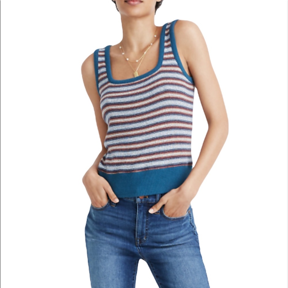 Madewell Striped Textural Square-Neck Tank Top | Size Small